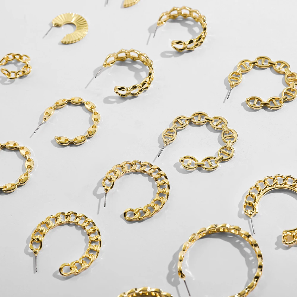 Vintage geometrische kubanische Glieder kette C-Form offene Creolen für Frauen minimalist ischen Sektor geknotete vergoldete Ohr stecker Ohrringe Image