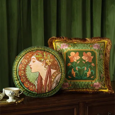 Quadratische dekorative Kissen bezüge für Sofa-Couch, Kissen bezüge, dunkelgrüne Kunst, Alphonse Image