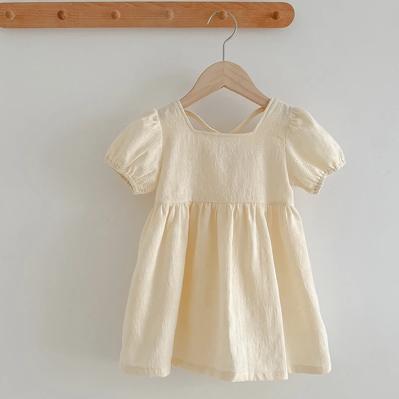 Mädchen Freizeit kleid kleine Mädchen Mode Geburtstags geschenk Prinzessin Kleid einfarbig Kinder reine Baumwolle Puff ärmel Kleidung koreanisch Image