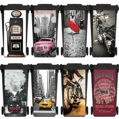 Kühlen Motorrad Rot Auto Mülleimer Aufkleber Hause Müll Wheelie Bin Aufkleber Straße Stadt PVC Image