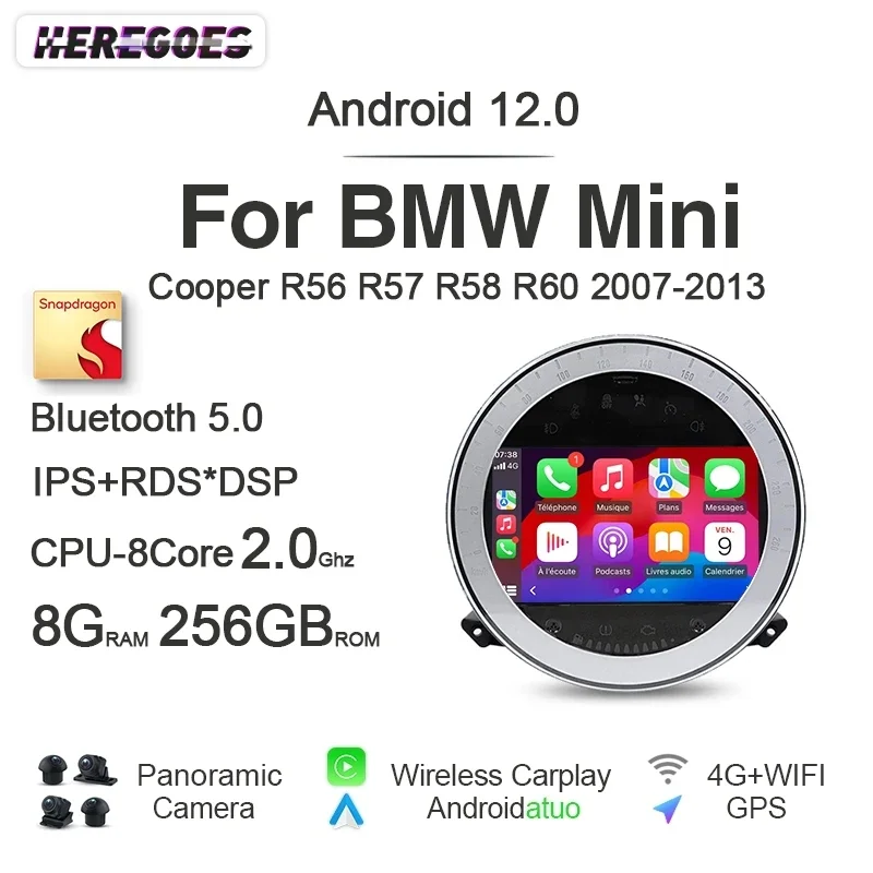 8+256G 7-Zoll Auto Android 14 Autoradio GPS-Player Carplay Navi Bluetooth 4G LTE Wifi Für BMW Mini Cooper R56 R57 R58 R60 2007-2013
