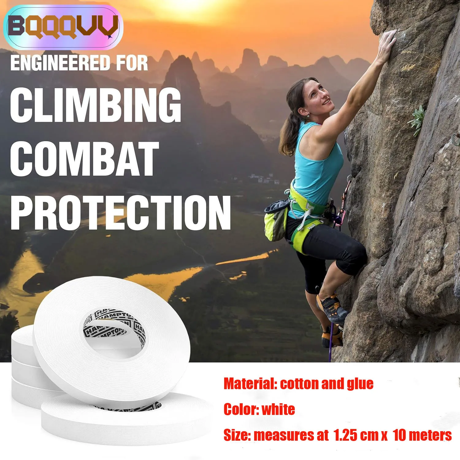 1 Rolle weißes Fingertape BJJ - 1,25 cm x 10 Meter schweißresistentes Klettertape für Bouldern, Sport - stark haftendes Tape Image