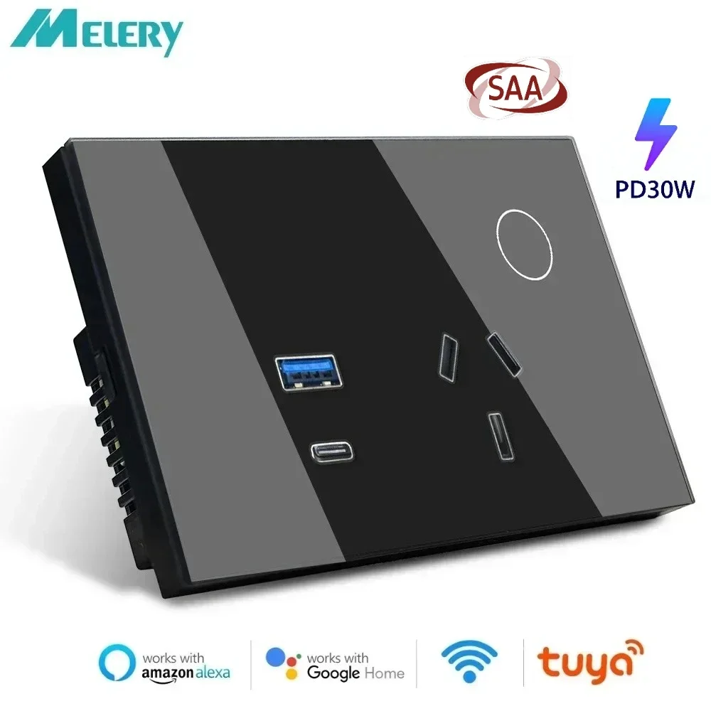 Melery Wand steckdose Wifi Tuya Smart Australien Stecker USB Typ C 30W Argentinien Steckdose Power Touch Sensor Fernbedienung von Alexa Google Home Image