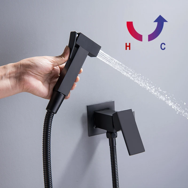 Gold Schwarz Grau Bidet Dusche Armaturen Messing Hygienische Shattaf Spray Quadratische Tippen Heißer Kalten Wasser Mischer Wc Bad Bidet Dusche