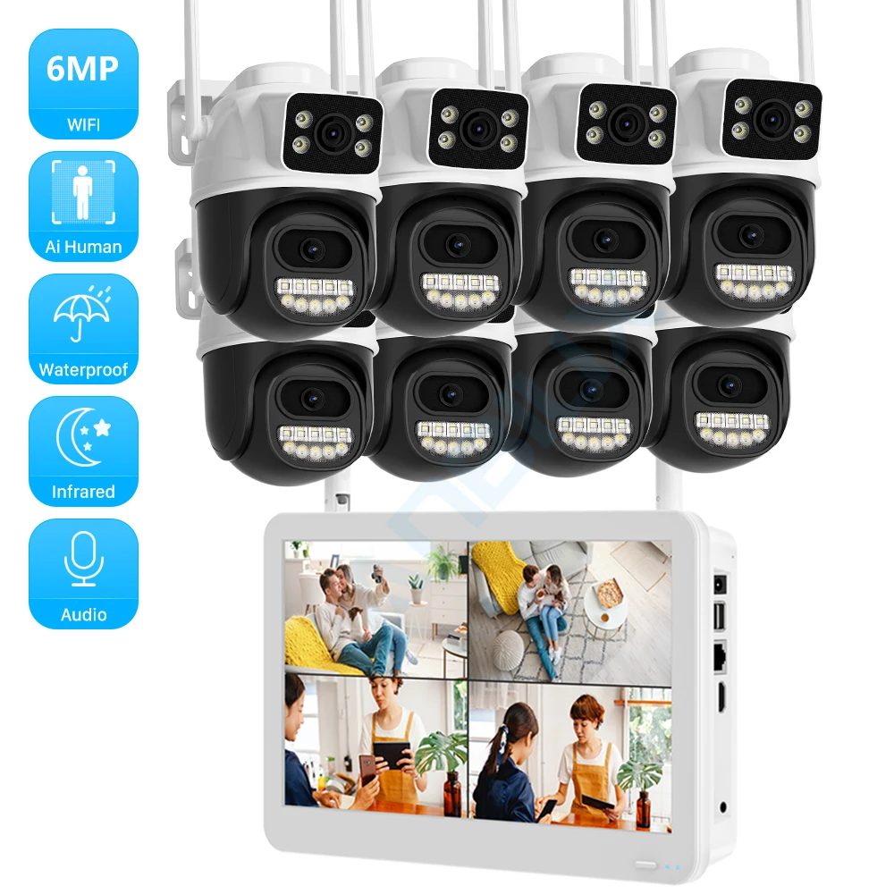 8CH 6MP Drahtlose PTZ Kamera Dual Objektiv WIFI Sicherheit System Kit NVR Recorder Set IP Kamera 2-Wege audio Video Überwachung System Image