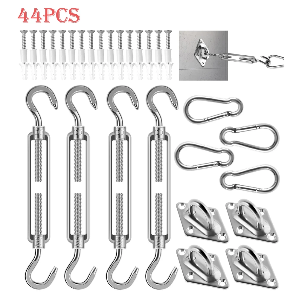 44-teiliges Hardware-Set für Sonnensegel, 304 Edelstahl, M6, Markisenbefestigung, Installationsset, rechteckig, quadratisch, dreieckig, Sonnensegel-Set Image