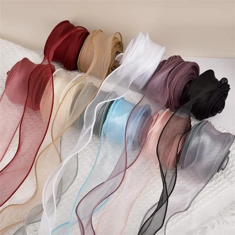 10 m/2,2 m Rolle einfarbiges Organzaband mit gewelltem Rand, Fischschwanzband für Blumenstrauß, Geschenke, Verpackung, Hochzeit, Party, Dekorationen Image