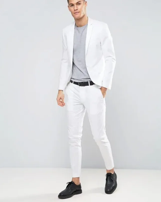 Weiße zweiteilige Herrenanzüge Slim Fit Trauzeugen Hochzeit Smoking für Männer Designer Blazer Mode Back Vent Formeller Anzug Image