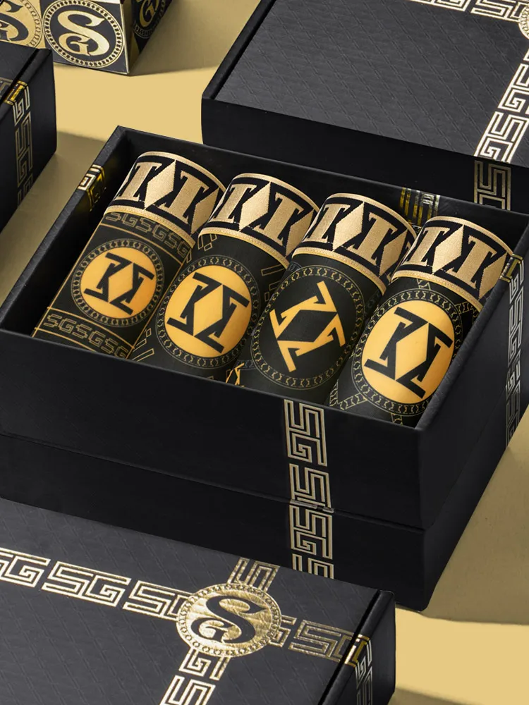 4PCS Designer Mode Brief Druck Sommer Eis Seide ultradünne bequeme und hautfreundliche Herren Boxershorts mit Geschenkbox Image