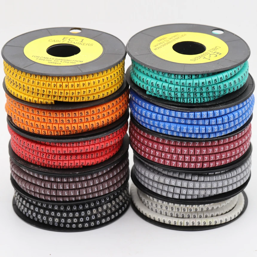 EC-0 EC-1 EC-2 EC-3 1,5/2,5/4/6 mm2, 0–9 Nummer, arabische Ziffer, flexible Druckhülse, Röhrenetikett, Netzwerkkabel, beschriftete Kabelmarkierung Image