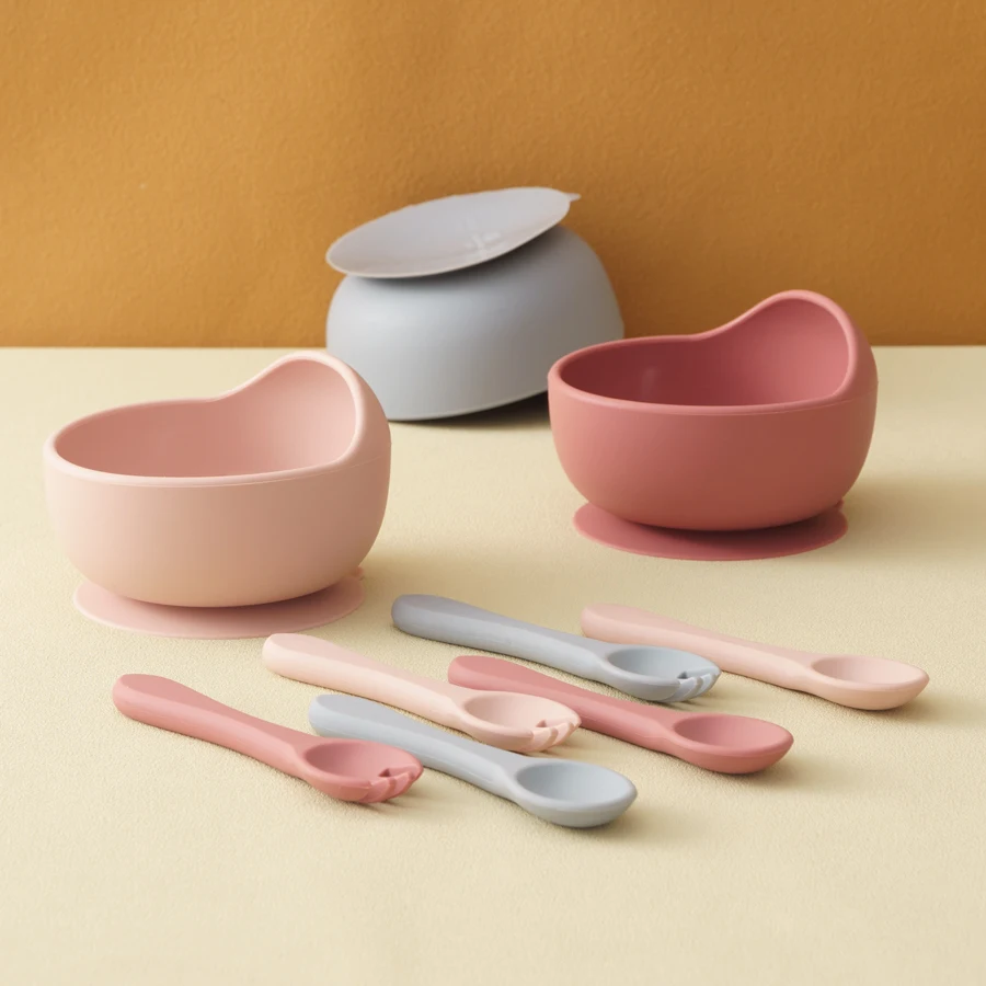 3 Stück Baby Silikon Dinner Set Sauggeschirr wasserdichte Löffel Gabel Fütterung Trainings sets für Kinder Lebensmittel qualität Baby geschirr Image