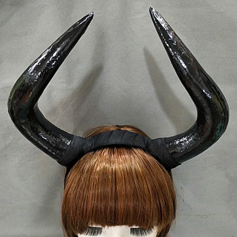 Erwachsene große schwarze Teufel Stier Schaf Antilope Horn Stirnband Gothic Kostüm Requisiten Halloween Image