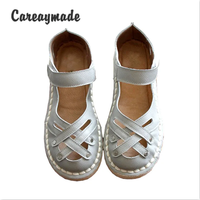 Careaymade-Neue Echtem Leder Sandalen, reine handgemachte weiße schuhe, die retro kunst mori mädchen Wohnungen schuhe, mode Puppe schuhe.