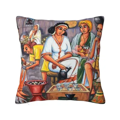 Kissenbezug mit äthiopischer Kaffeezeremonie, 40 x 40 cm, Dekoration, niedliche Kissen für Sofa, Image