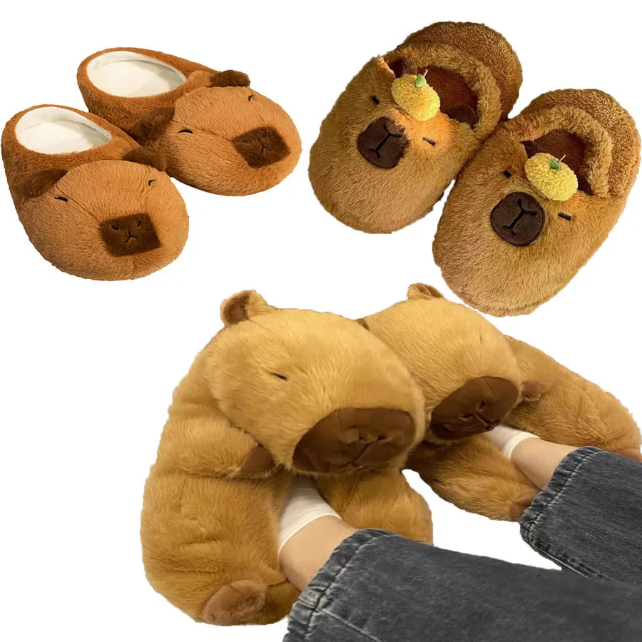 Capybara-Plüsch-Hausschuhe, Cartoon, schöne weiche Tiere, Plüsch-Schuhe, gemütliche, bequeme Kapybara-Sandalen, warme Winter-Hausschuhe für den Innenbereich