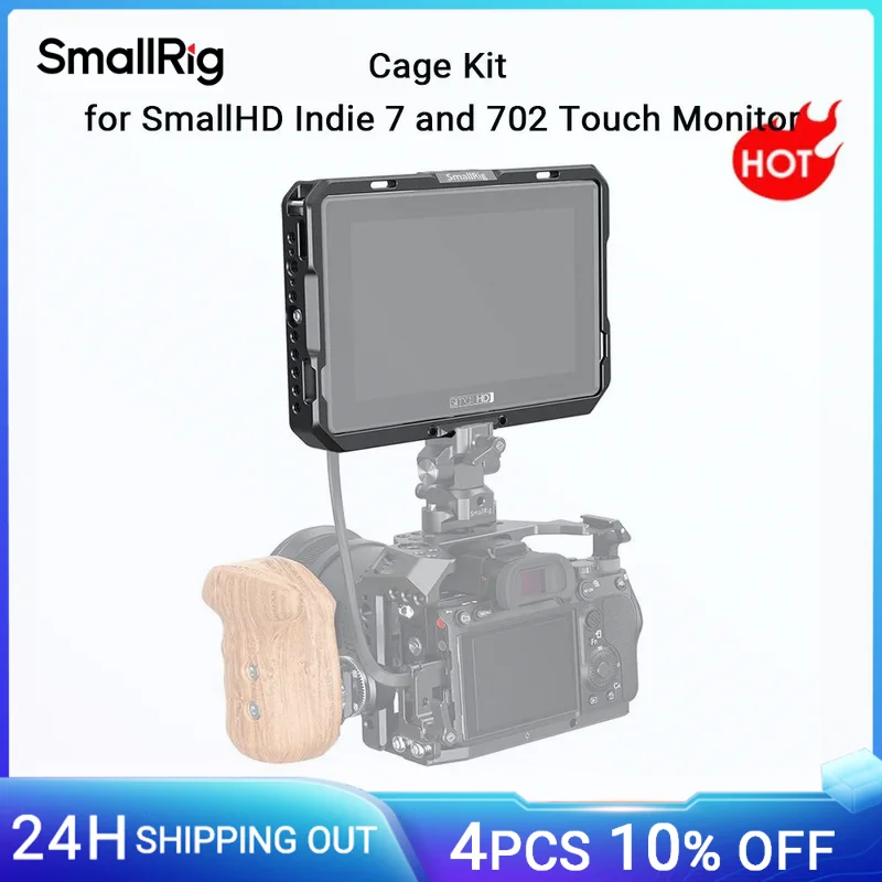 Small rig monitor cage w sonnenhaube für smallhd indie 7 & 702 touch monitor bildschirm schutz käfig w nato schiene/gewinde löcher 2684 Image