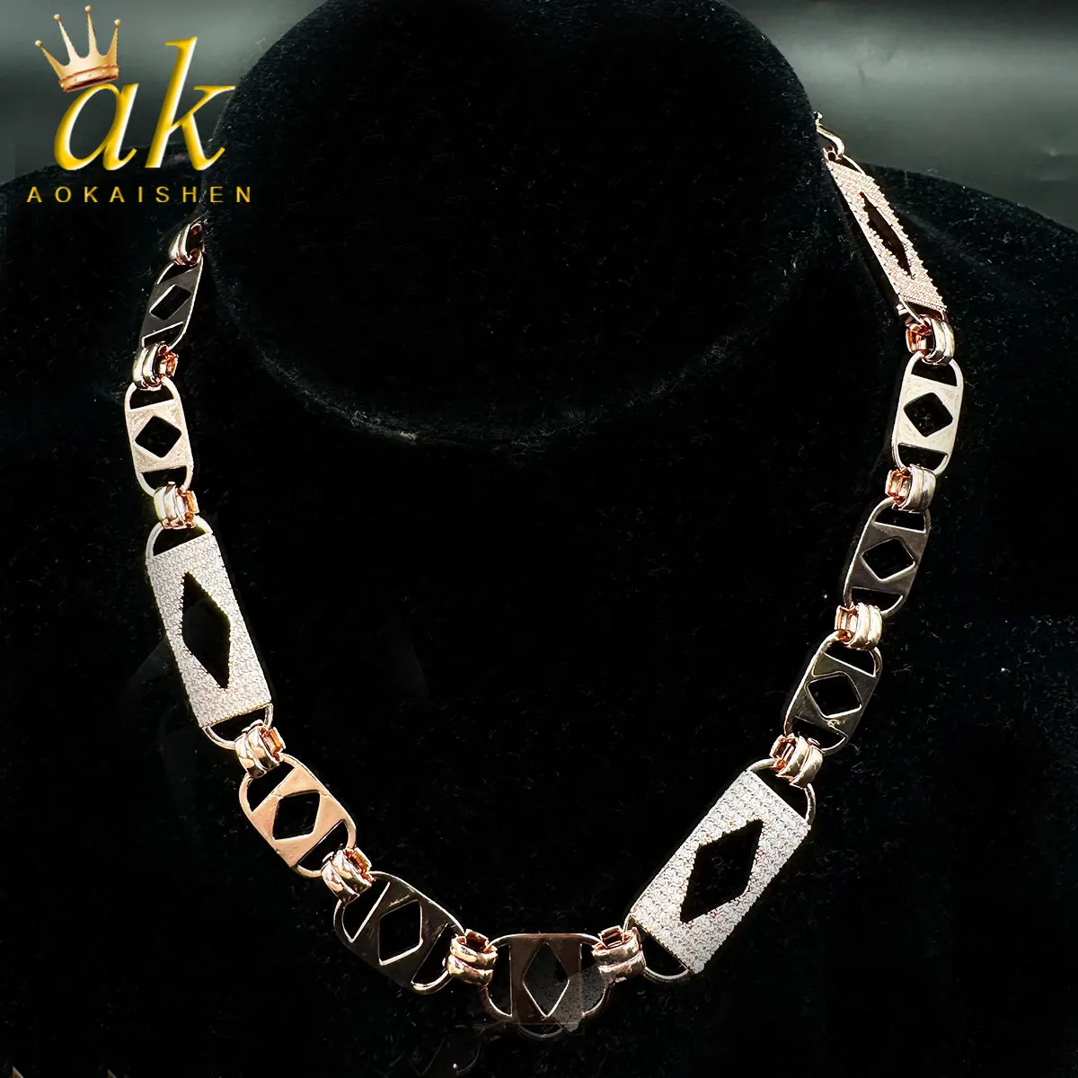 Aokaishen Modeschmuck kubanische Glieder kette für Frauen vereist Zinken Zirkonia Hip Hop Halskette Image
