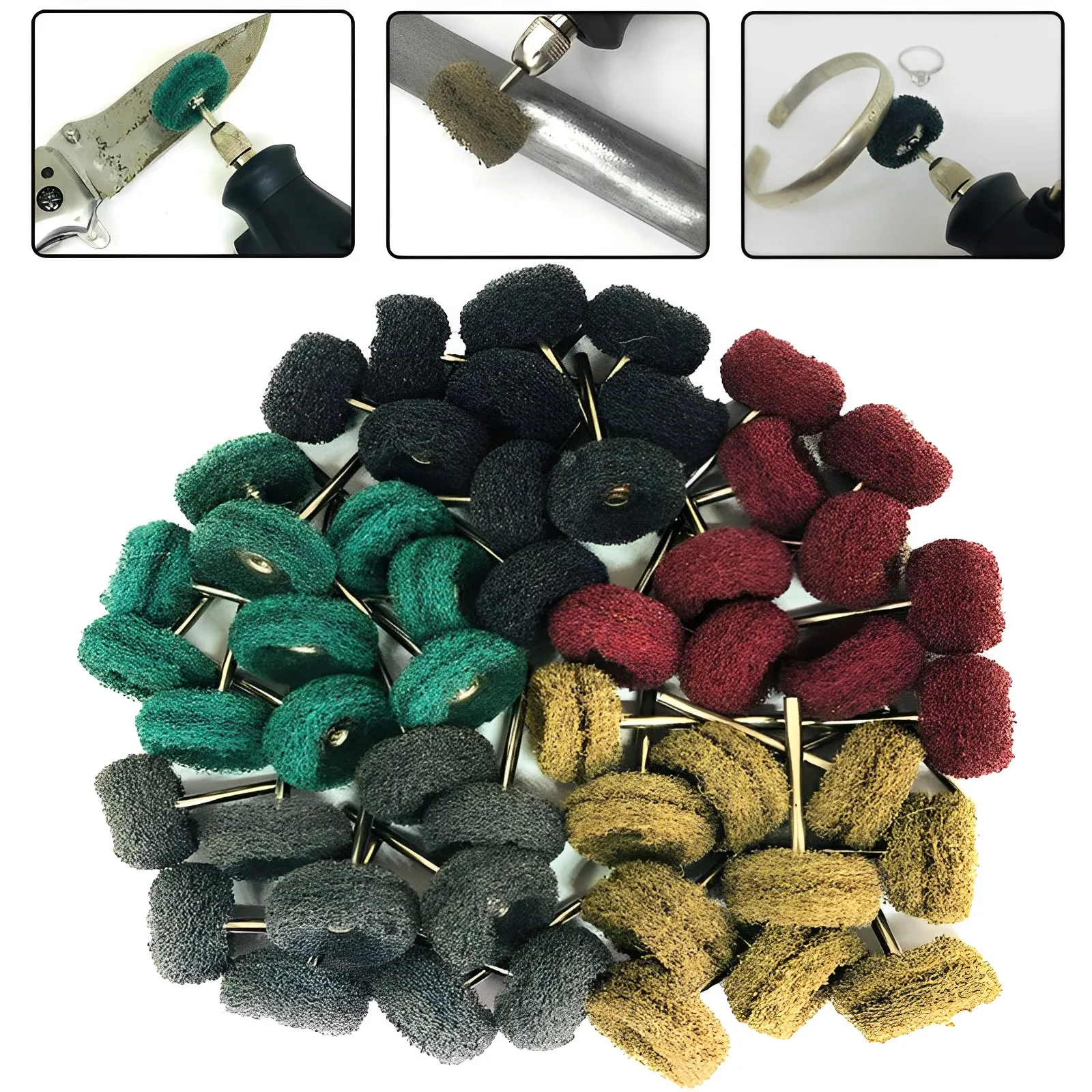 10 Stück Mini Drill Schleif bürste Nylon Poliers cheibe mit 3mm Schaft für Dremel Rotations werkzeug Rostent ferner Zubehör Set Image