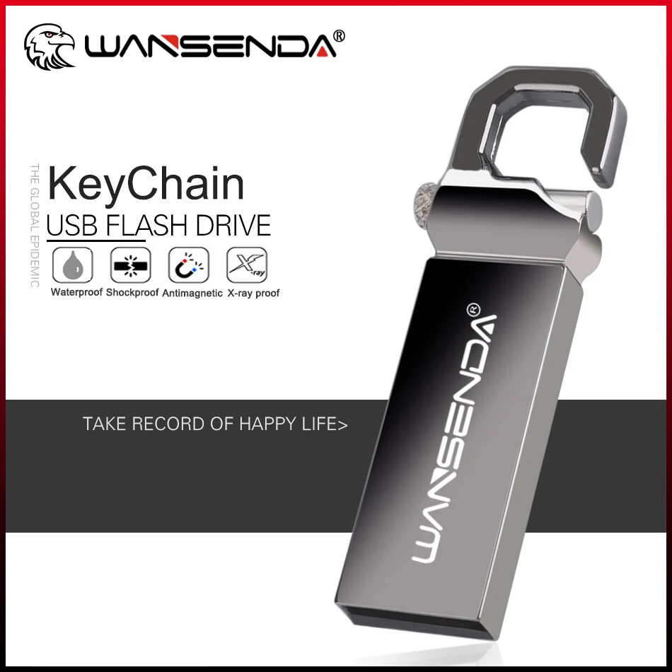WANSENDA Wasserdichter USB-Flash-Laufwerk aus Metall, 8 GB, 16 GB, 32 GB, 64 GB, 128 GB, tragbare USB2.0-Speicherstick-Flashdisk Image