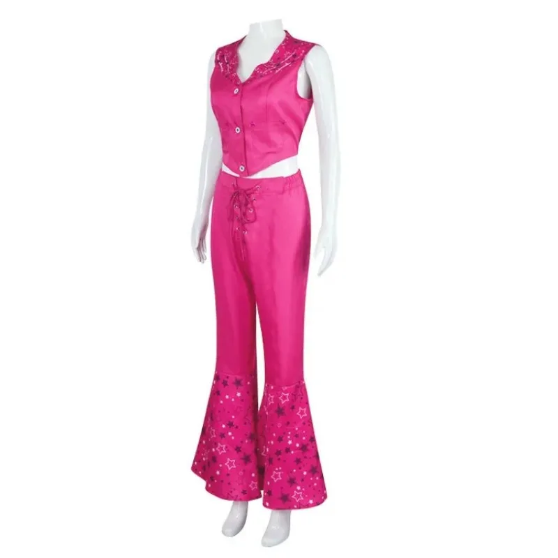 Film Barbi Cosplay Rose Red Bell Bottoms Barbe Cosplay Anzug eng anliegend mit Schal Halloween Kostüme Kinder Erwachsene Image
