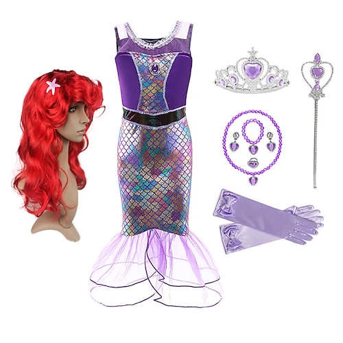 Buchwoche 2026: Meerjungfrauenkleid für Mädchen, ärmellos, Bühnenkostüm, Baumwollkleid, Sommer/Frühling, ab 4 Jahren, blau/lila Image