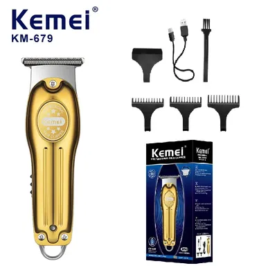 Wholesale Electric Gold Silver Color Hair Trimmer Kemei Km-679 USB Charging Mini LCD Light Carving