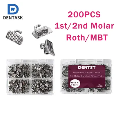 Dental Orthodontic 200pcs/50sets Buccal Tube Non-Convertible Bondable Monoblock 1st/2nd Molar Single