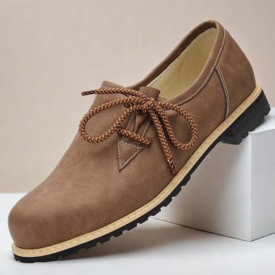 Men's Brown Suede Oxford Shoes with Leather Accents, Rugged Sole, and Intricate Stitching for Oktoberfest and Vintage Style