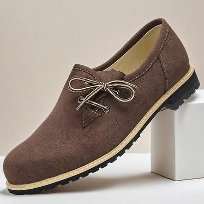 Men's Brown Suede Oxford Shoes with Leather Accents, Rugged Sole, and Intricate Stitching for Oktoberfest and Vintage Style