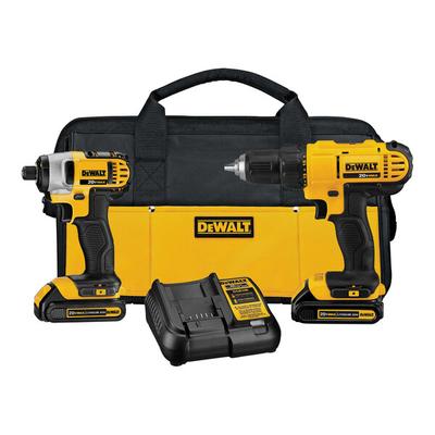 DeWalt 20V MAX 6-Piece Cordless Compact Drill Driver / Impact Driver Kit with 2 Rechargeable 1.3 Ah Lithium-Ion Batteries, 1 Charger, and 1 Contractor Bag DCK240C2 - 20V