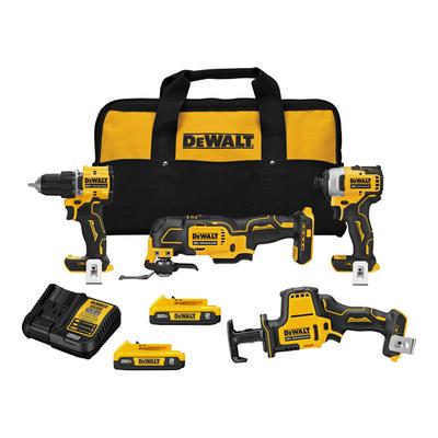 DeWalt 20V MAX Atomic 4-Tool Cordless Brushless Compact Combo Kit with 2 Rechargeable 2.0 Ah Lithium-Ion Batteries, 1 Charger, and 1 Tool Bag DCK486D2