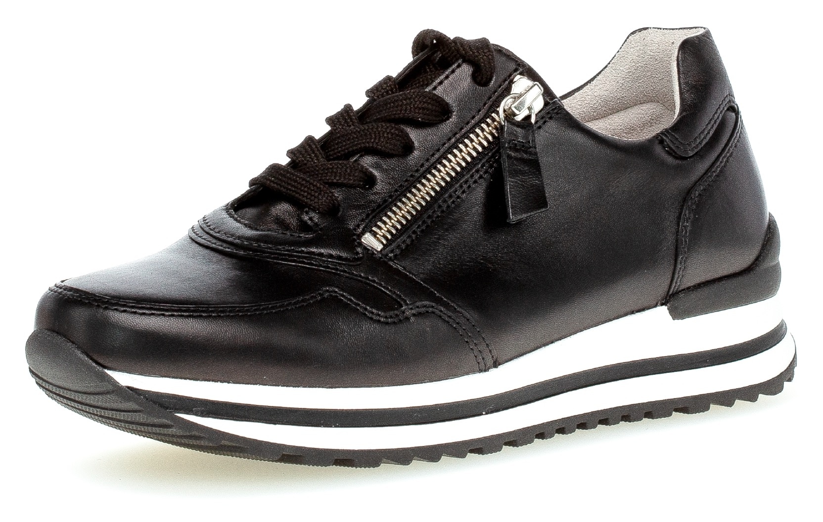 Keilsneaker GABOR "Turin", Damen, Gr. 36, schwarz, Nappaleder, Schuhe Sneaker, mit gepolstertem Schaftrand, Komfortweite H
