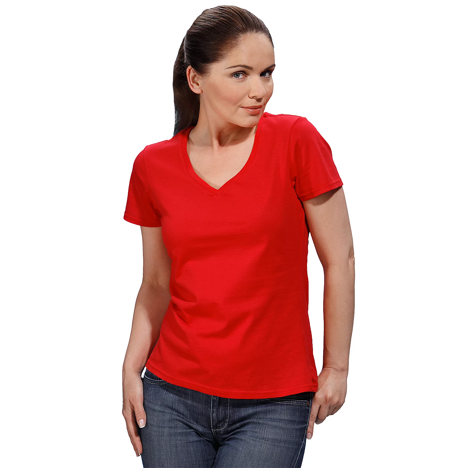 T-shirt col V pour femme, rouge