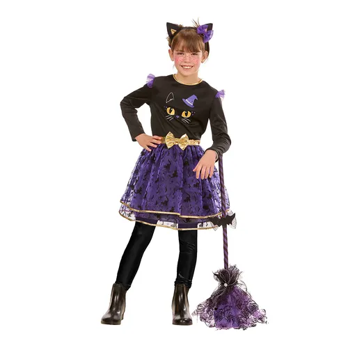 Kinderkleid Katze, lila/schwarz