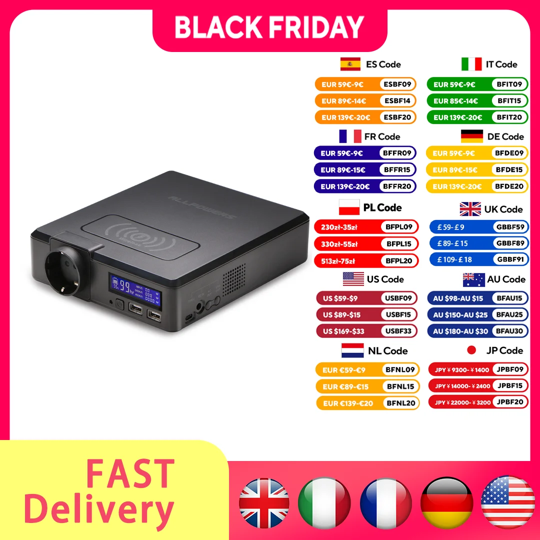 ALLPOWERS Solar Powerbank 154Wh 41600mAh Externes Batterieladegerät Powerstation 200W Tragbarer Generator Notstromversorgung Image