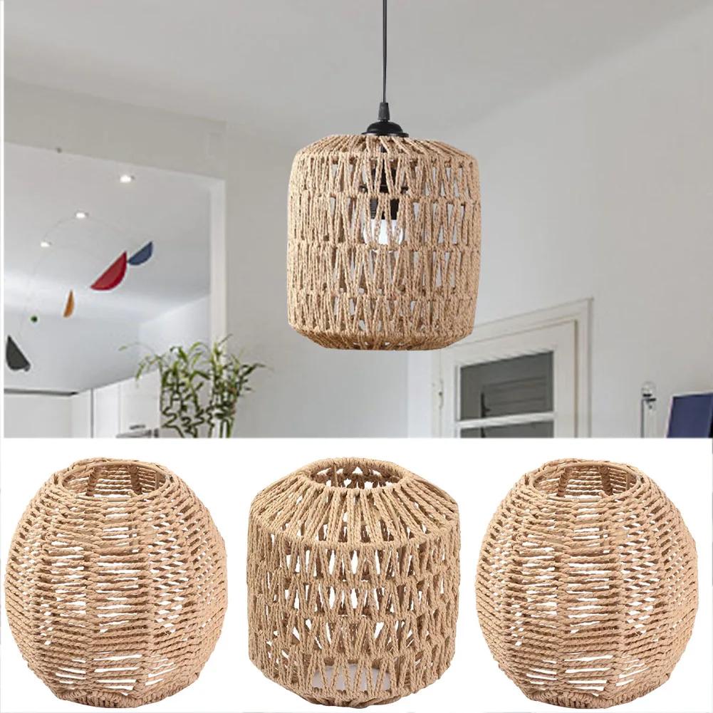 Simulierte Rattan Decken leuchte Abdeckung Vintage Glühbirne Schutz Käfig hand gefertigte gewebte Lampen schirm für Wohnzimmer Schlafzimmer Hotel Restaurant