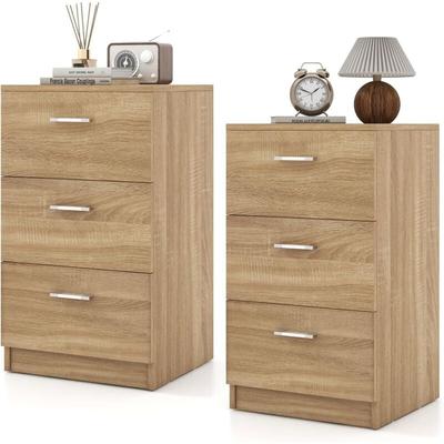Costway - 2er Set Nachttisch mit 3 Schubladen, Nachtschrank für Boxspringbett, Nachtkommode, Image