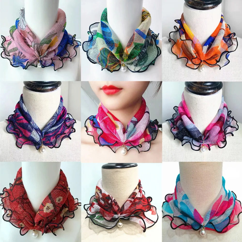 Gefälschte Perle Anhänger Organza Hals Kragen Chiffon Schals Drucken Glänzende Vielzahl Schleife Schal Neue Bandana Stirnband Kleidung Zubehör Image