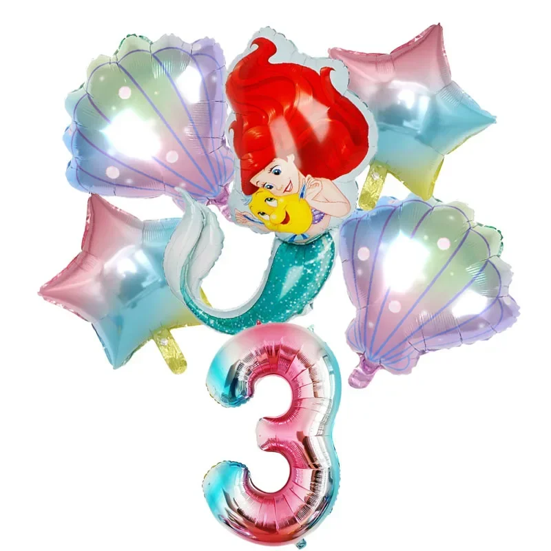 6 stücke Meerjungfrau Ariel Prinzessin Cartoon 32 Zoll Anzahl Folien Ballons Baby Mädchen Rosa Luft Baloes Geburtstag Party Decor kinder Image