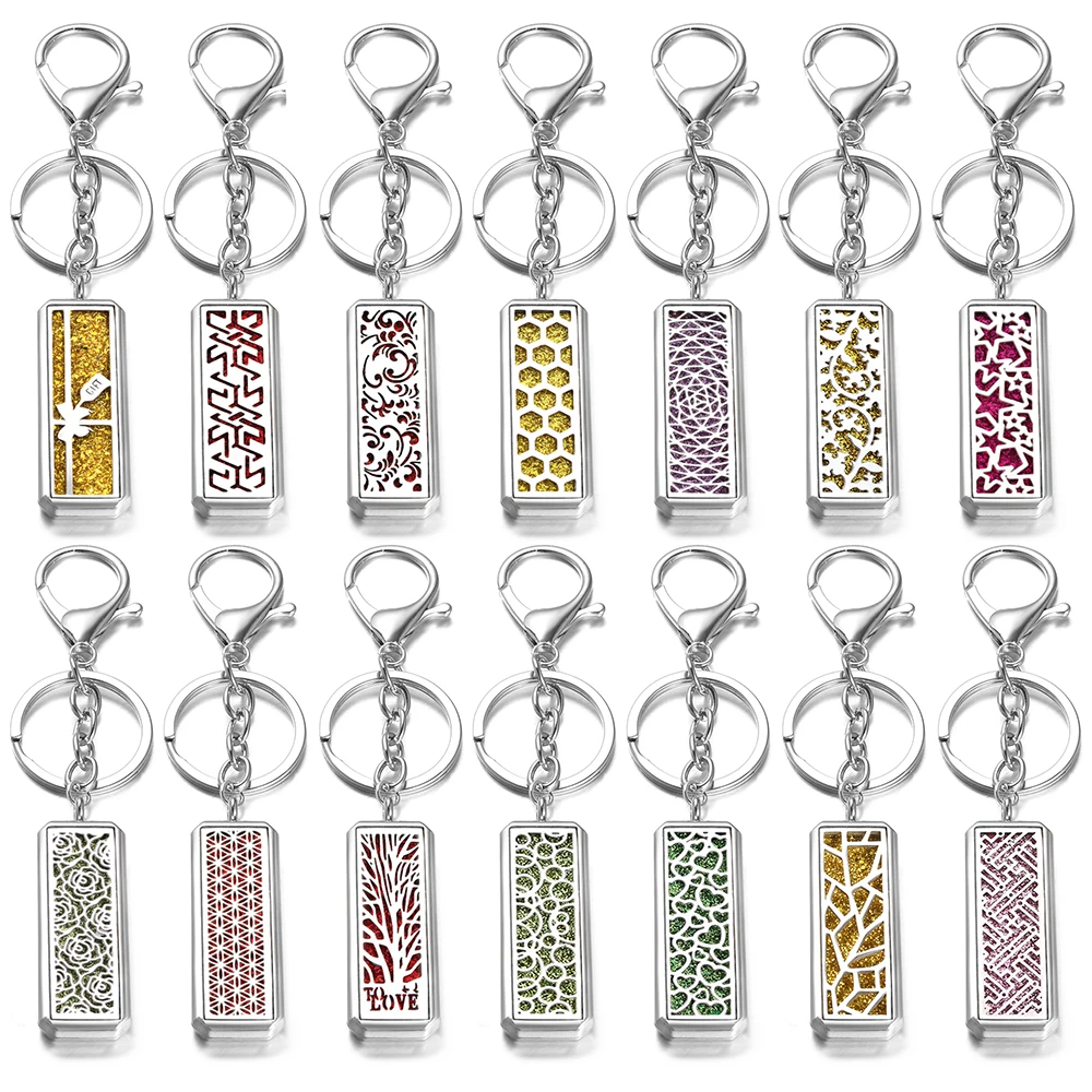 Rechteckiger Aromatherapie-Diffusor aus Edelstahl, Schlüsselanhänger, Schmuck, Baum des Lebens, Parfüm, ätherisches Öl, Medaillon, Anhänger, Zubehör Image