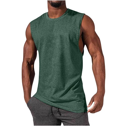 Herren Tank Top Weste Unterhemd Ärmelloses Shirt Ärmellos Rundhalsausschnitt Sommer Einfach Mode Klassisch Bequem Lässig Sport Fitnessstudio Schwarz Weiß Gelb Top T-Shirt für Herren Image