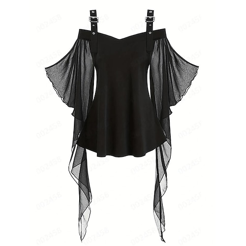 Rüschenbesatz, Cosplay-Bluse, Mittelalter, Gothic, Vintage, schmal, Kontrastspitze, Halloween-Kostüm, Damen-Oberteil Image
