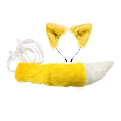 Handmade Cosplay Children'S Performance Anime Cute Fox Color Rabbit Fur Animal Ears Hair Hoop Tail Accessory Set