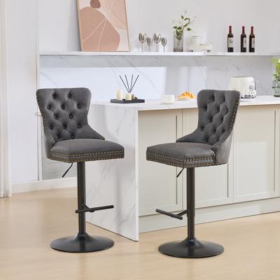 Faux Leather Swivel Bar Stools Set of 2, Bar Stools with Footrest and Adjusatble Height