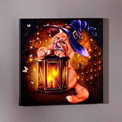 LED Bild Katze mit Laterne Image
