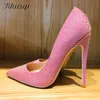 Tikicup Rosa Sparkly Bling Frauen Hochzeit High Heel Schuhe 12cm 10cm 8cm Anpassen Dame Shiny Pumpen Kleid schuhe Plus Größe 33-45