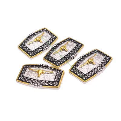 5pc 45*30mm Western Cowboy Cowgirl Texas Blume Gold Stier Longhorn & Seite Pferd Sättel Leder