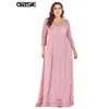 GIBSIE 6XL 5XL 4XL Plus Größe Elegante Spitze Kleid Frauen Oansatz 3/4 Hülse Lange Maxi Kleider Damen Prom Abend Party kleid
