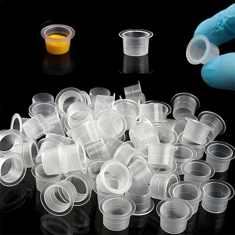 100 stücke Einweg Tattoo Ink Cups Kunststoff Pigment Klar Halter Container Kappen Tattoo Permanent Make-Up Microblading Versorgung Image