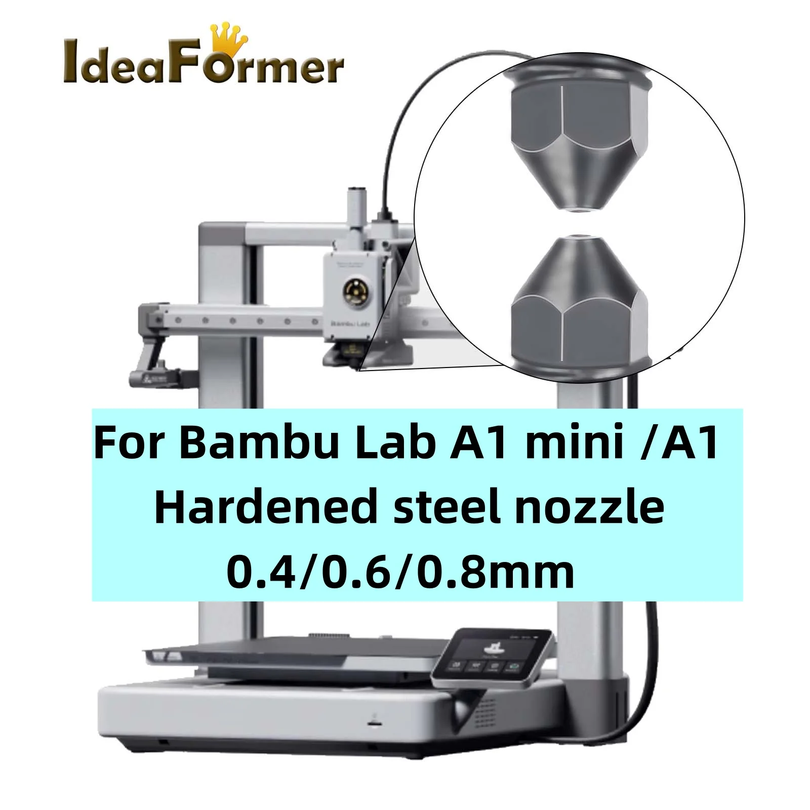 3D-Druckerteile für Bambu Lab A1 Mini Düse aus gehärtetem Stahl 0,4/0,6/0,8 mm 1,75 mm für Bambu Lab A1/A1 Mini 3D-Drucker Hotend Image